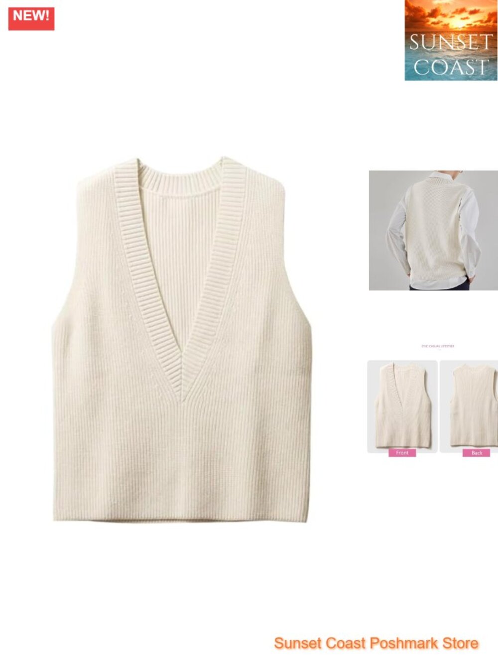 Sweater Vest V Neck Sleeveless Pullover Knitwear Cropped